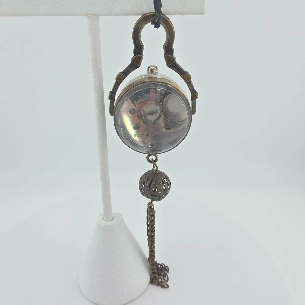 Vintage Pocket Watch Tassle Pendent Filligree Cage Sphere Bronze 4
